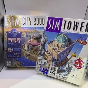 SIM City 2000 and SIM Tower Box Sets CD Roms Users Manuals 1994 Video Games